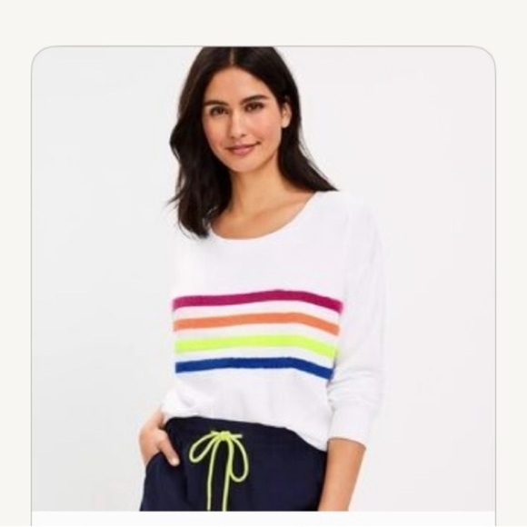 NWT Loft Lou Grey White With Rainbow Cotton Terry Stripe Sweatshirt Top Sz Small - Picture 2 of 6